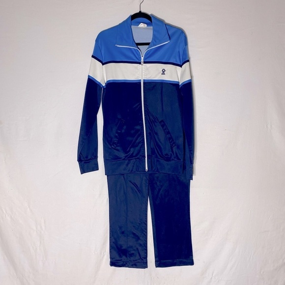 Vintage Other - Vintage Free Dress 70s Blue White Track Suit S Dadcore Grandpacore Activewear